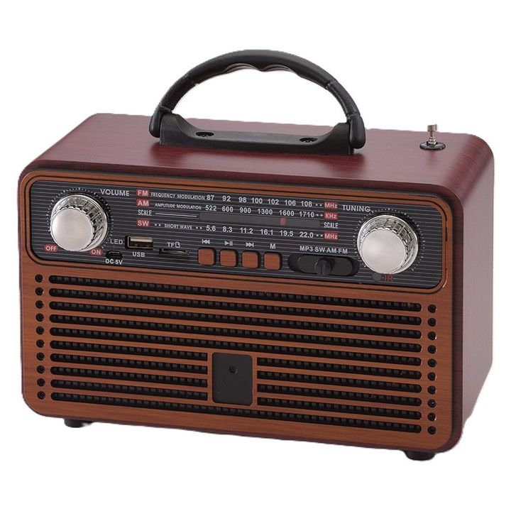 Radio Clasic Vintage Rovolt® 8095BT cu Bluetooth, MP3, USB si baterie reincarcabila - sunet puternic si design retro elegant