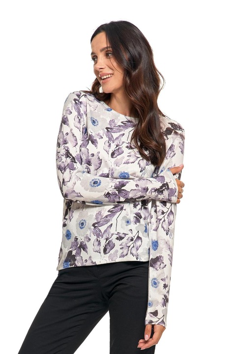 Bluza inflorata vatuita, poliester, alb