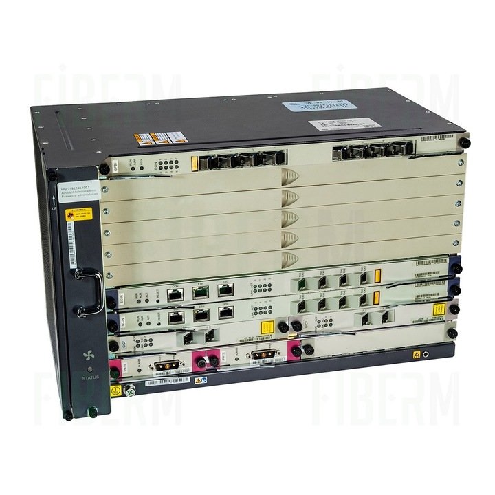 OLT Huawei MA5683T cu 2x X2CS, 2x SCUN, 2x PRTE, fara card PON, echipament retea pentru distributie fibra optica, suport pentru retele GPON si FTTH, administrare avansata si conectivitate stabila pentru infrastructuri de telecomunicatii