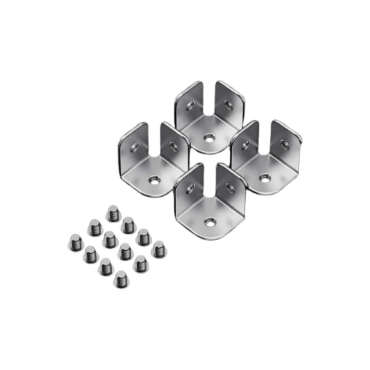 Set 4 coltare metalice L3, GuineaLoft, 3 orificii, argintiu, 2, 7x2, 7x2, 7cm