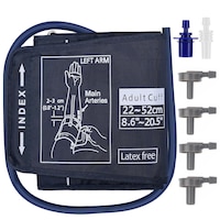 Manseta pentru tensiometru de brat, ajustabila 22-52cm, model universal, Contine diversi conectori, Reutilizabil, Nylon, Albastru