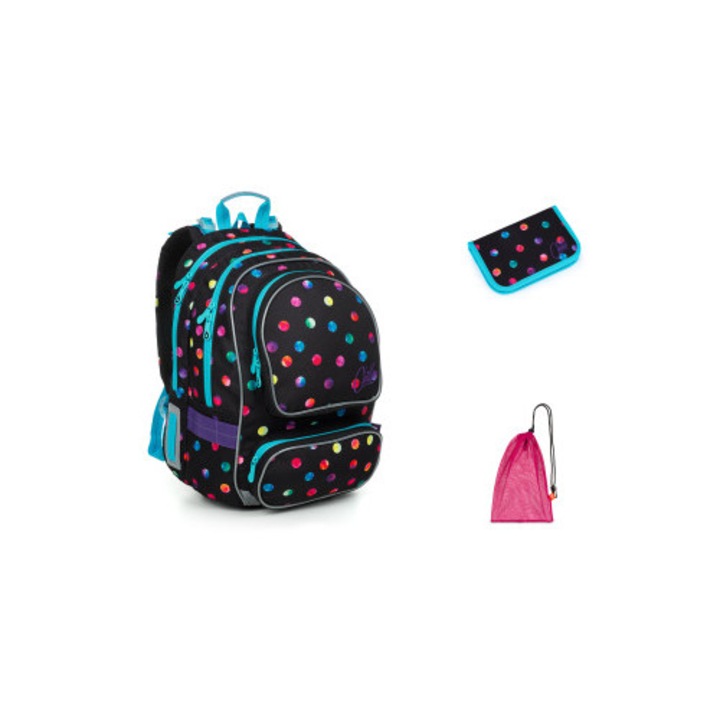 Set ghiozdan TOPGAL ALLY 19009, 3 piese, multicolor, spate ergonomic, recomandat de la 6 ani