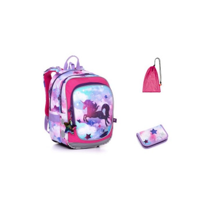 Set ghiozdan TOPGAL ENDY 20002, 3 piese, multicolor, material poliester, spate ergonomic