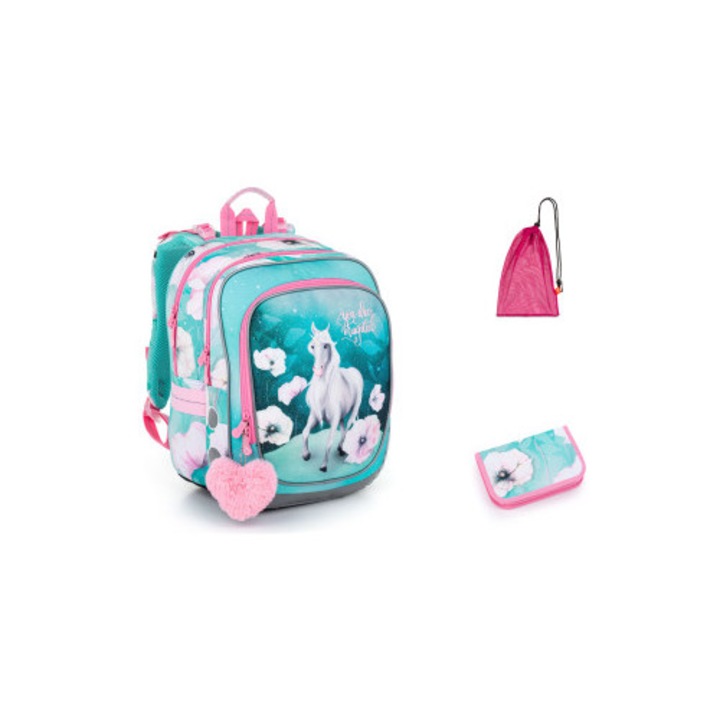 Set ghiozdan TOPGAL ENDY 22053, 3 piese, multicolor, spate ergonomic, pentru fete