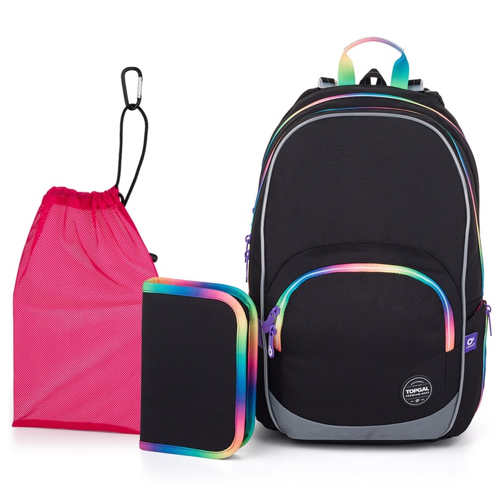 Set ghiozdan TOPGAL KIMI 25010, 3 piese, multicolor, spate ergonomic, pentru fete