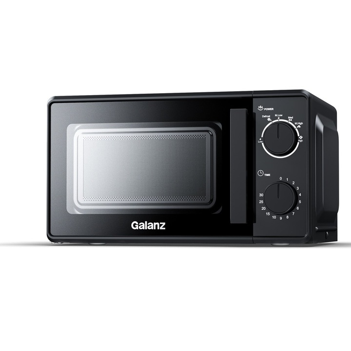 Cuptor cu microunde, capacitate 20 L, 700 W, platou rotativ, comanda simpla cu doua butoane, temporizator flexibil 0-30 minute, negru