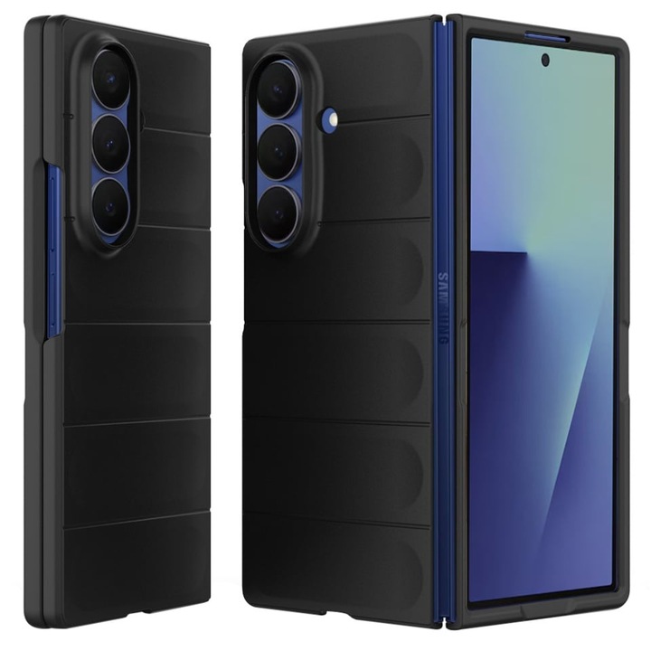 Husa pentru Samsung Galaxy Z Fold7, SKYDDAR INNOVATION, Magic Shield, din Silicon Mat, set cu sticker, Negru