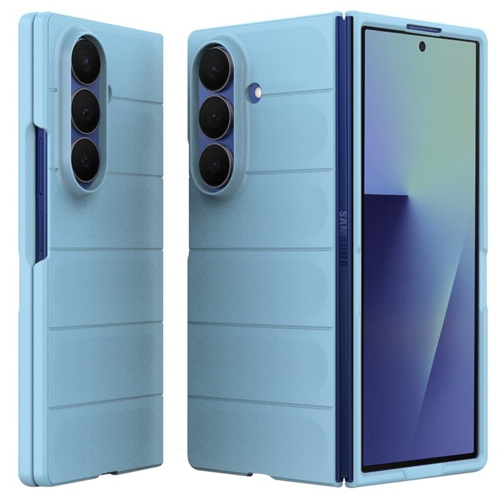 Husa pentru Samsung Galaxy Z Fold7, SKYDDAR INNOVATION, Magic Shield, din Silicon Mat, set cu sticker, Bleu