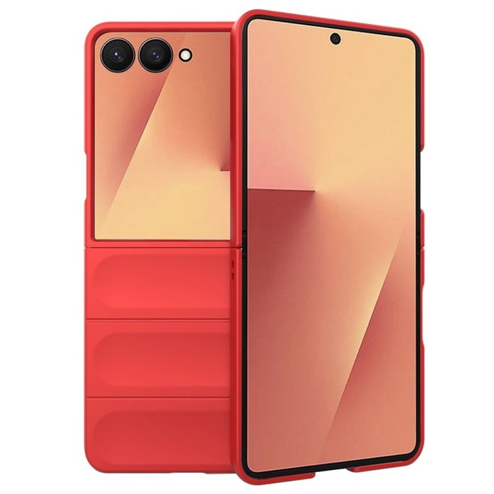 Husa pentru Samsung Galaxy Z Flip7, SKYDDAR INNOVATION, Magic Shield, din Silicon Mat, set cu sticker, Rosu