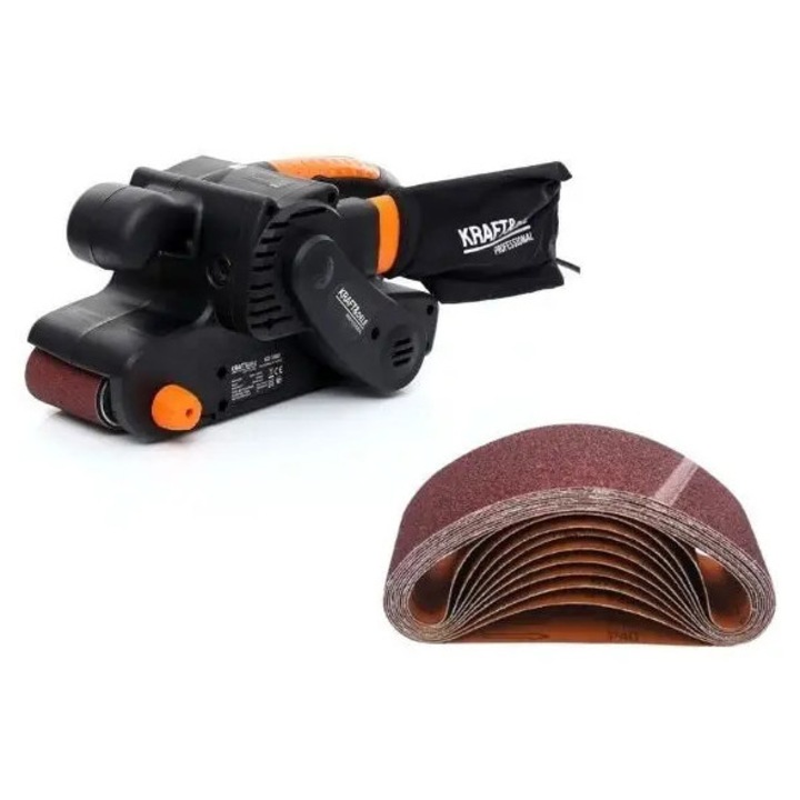 Лентов шлайф Kraft&Dele D1680, 1950W, комплект с 10 абразивни ленти P180, 76x533mm
