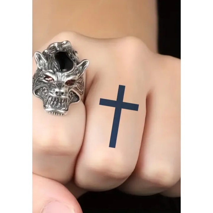 Tatuaj temporar, 3 foi, 6 cruci mari, 7 cruci mici, negru