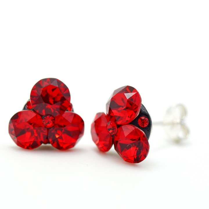 Cercei handmade cu surub Trio Red Chaton - Argint 925