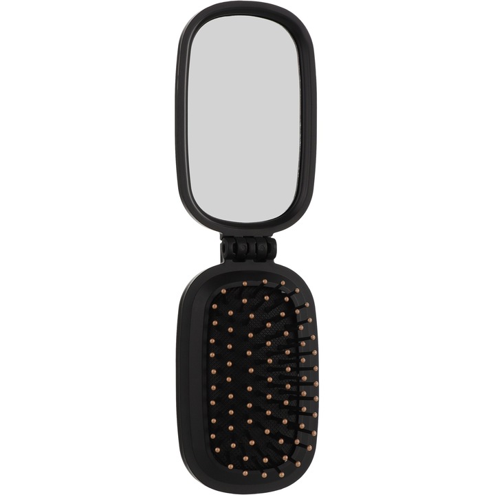 Perie de par pliabila cu oglinda Advance Techniques by Avon, compacta pentru poseta, anti incurcare, cu peri flexibili si varfuri rotunjite, neagra