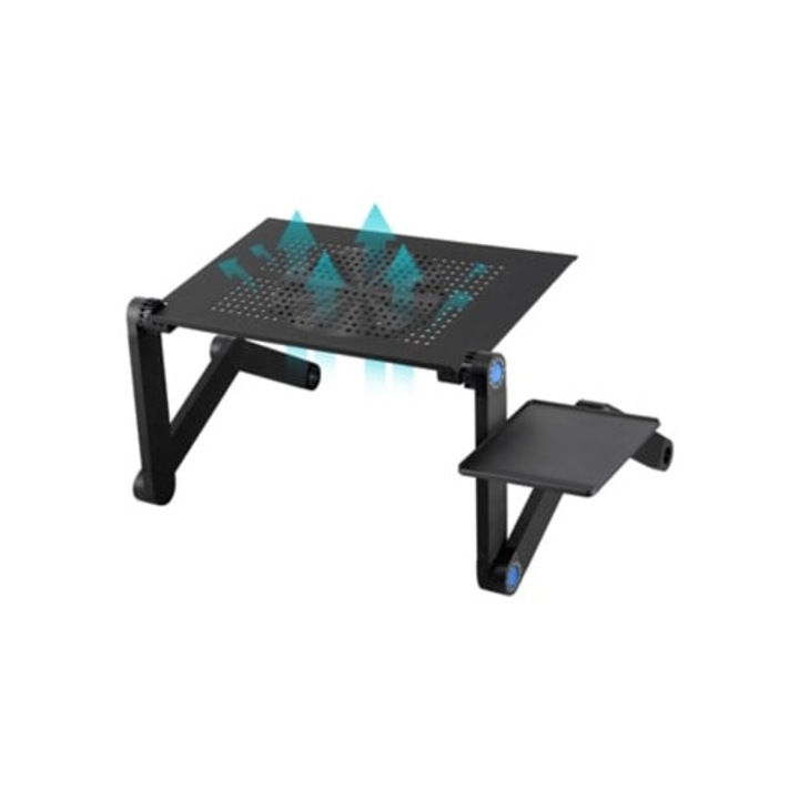 Suport laptop reglabil pe inaltime, masa pliabila portabila, ventilata, neagra