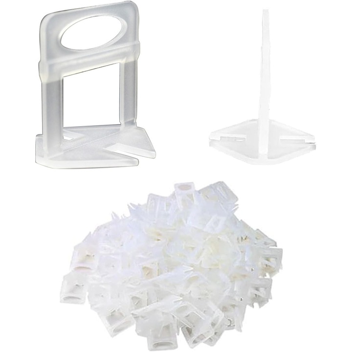 Clipsuri Nivelare Gresie si Faianta 100 buc, Dodaco, Rost 0, 5 mm, Alb