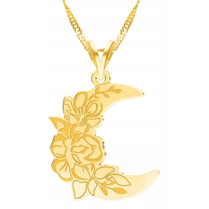 Colier Dama, Larezo, Motiv Luna, Argint 925 Cu Aur, Lungime Reglabila 42 cm, Bijuterie Perfecta Pentru Cadou, Auriu