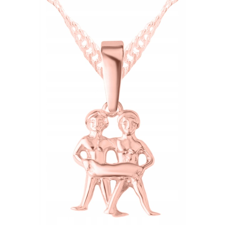 Colier Dama, Larezo, Motiv Gemeni, Argint 925, Cu Aur, Lungime Reglabila 42, Bijuterie Perfecta Pentru Cadou, Roz, 42 CM