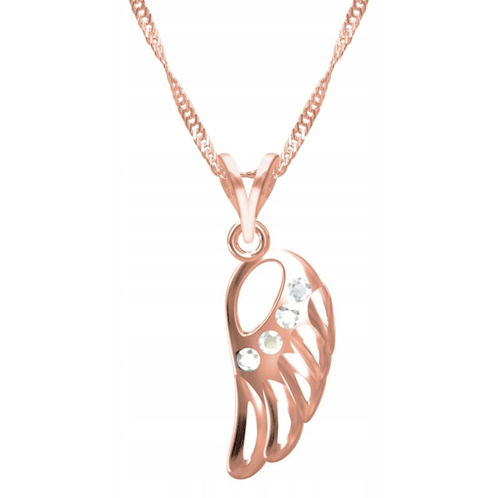 Colier Dama, Larezo, Motiv Aripa Cu Zirconiu, Argint 925, Cu Aur, Lungime Reglabila 42, Bijuterie Perfecta Pentru Cadou, Roz, 42 CM