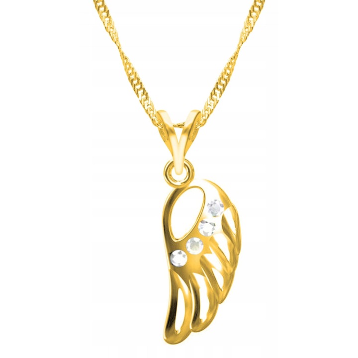 Colier Dama, Larezo, Motiv Aripa Cu Zirconiu, Argint 925, Cu Aur, Lungime Reglabila 42, Bijuterie Perfecta Pentru Cadou, Auriu, 42 CM