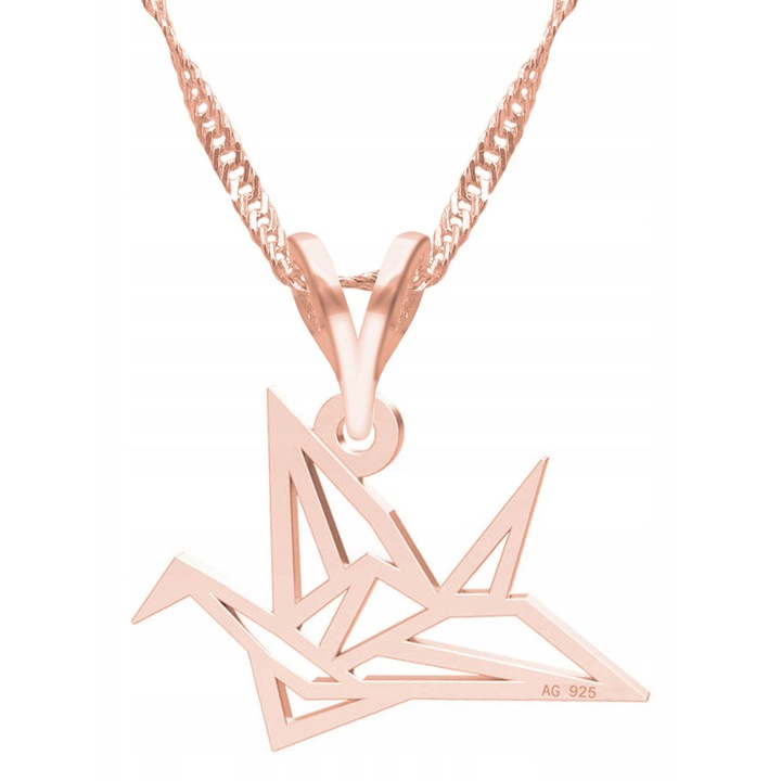 Colier Dama, Larezo, Motiv Pasare, Argint 925, Placat Cu Aur, Lungime Reglabila 42 cm, Bijuterie Perfecta Pentru Cadou, Roz