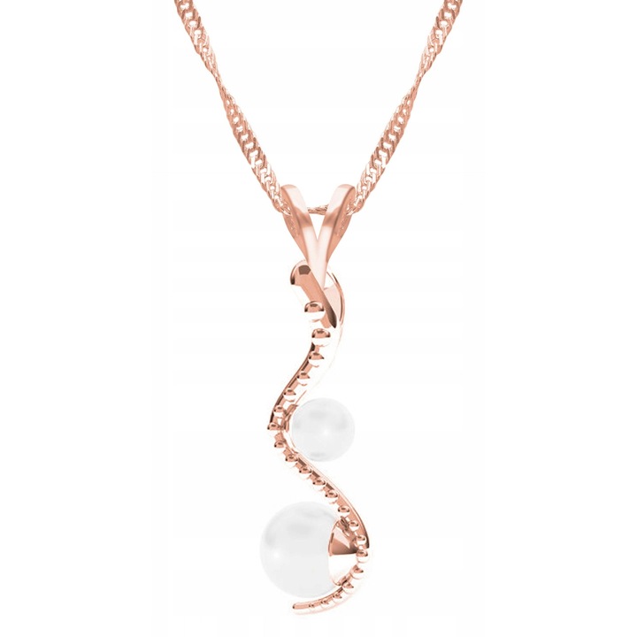 Colier Dama, Larezo, Motiv Sarpe Cu Perla, Argint 925, Placat Cu Aur, Lungime Reglabila 42 cm, Bijuterie Perfecta Pentru Cadou, Roz