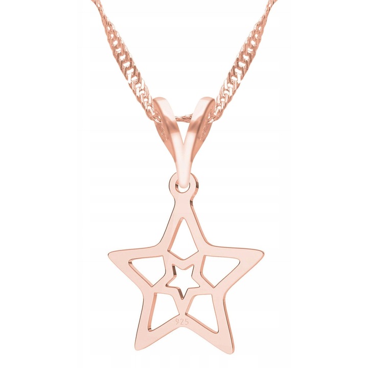 Colier Dama, Larezo, Motiv Stea, Argint 925, Placat Cu Aur, Lungime Reglabila 42 cm, Bijuterie Perfecta Pentru Cadou, Roz