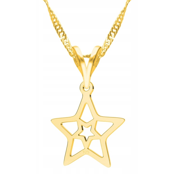 Colier Dama, Larezo, Motiv Stea, Argint 925 Cu Aur, Lungime Reglabila 42 cm, Bijuterie Perfecta Pentru Cadou, Auriu