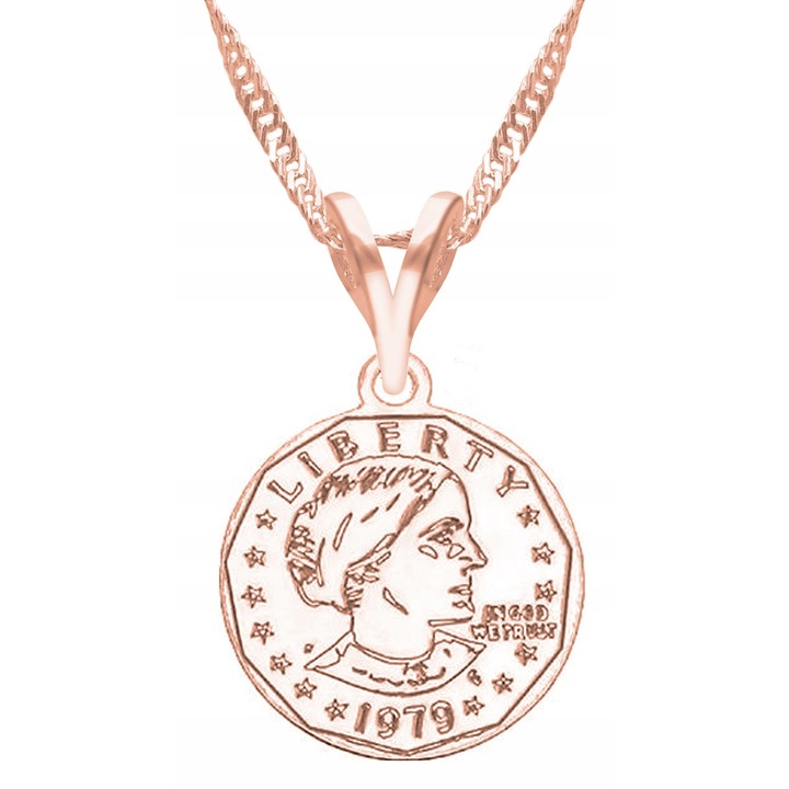 Colier Dama, Larezo, Motiv Moneda, Argint 925, Placat Cu Aur, Lungime Reglabila 42 cm, Bijuterie Perfecta Pentru Cadou, Roz