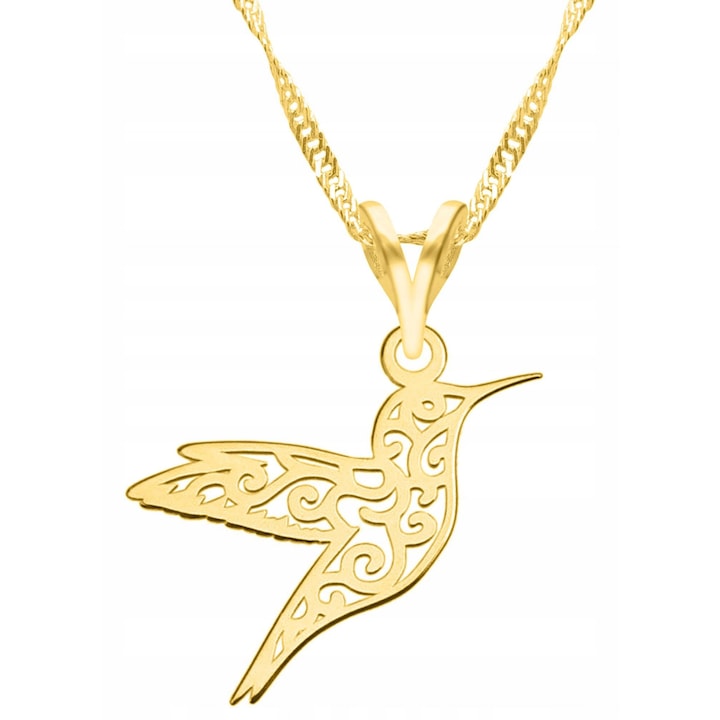 Colier Dama, Larezo, Motiv Colibri, Argint 925, Cu Aur, Lungime Reglabila 42, Bijuterie Perfecta Pentru Cadou, Auriu, 42 CM