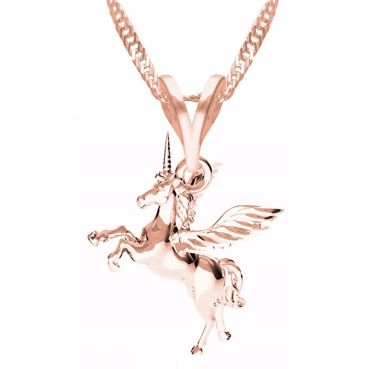 Colier Dama, Larezo, Motiv Unicorni, Argint 925, Placat Cu Aur, Lungime Reglabila 42 cm, Bijuterie Perfecta Pentru Cadou, Roz