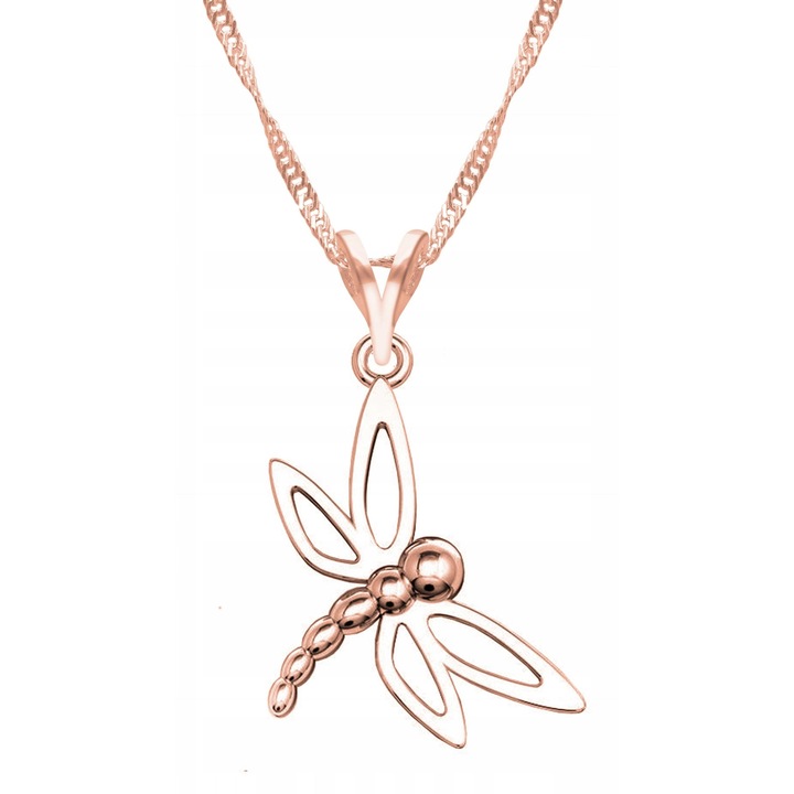 Colier Dama, Larezo, Motiv Libelula, Argint 925, Placat Cu Aur, Lungime Reglabila 42 cm, Bijuterie Perfecta Pentru Cadou, Roz