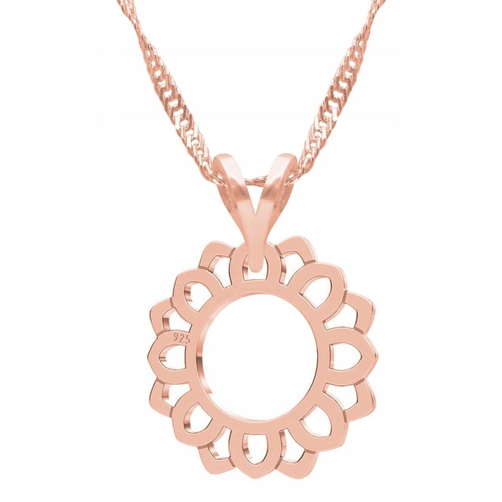 Colier Dama, Larezo, Motiv Rozeta, Argint 925, Placat Cu Aur, Lungime Reglabila 42 cm, Bijuterie Perfecta Pentru Cadou, Roz