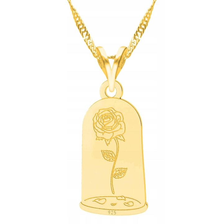 Colier Dama, Larezo, Motiv Trandafir, Argint 925 Cu Aur, Lungime Reglabila 42, Bijuterie Perfecta Pentru Cadou, Auriu, 42 CM