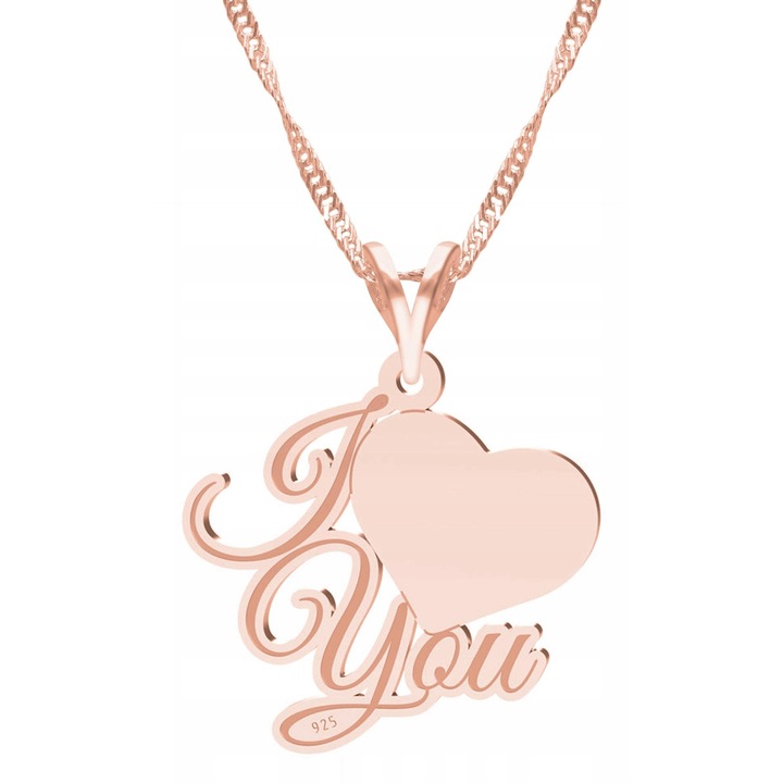 Colier Dama, Larezo, Motiv Inscription, Argint 925, Placat Cu Aur, Lungime Reglabila 42 cm, Bijuterie Perfecta Pentru Cadou, Roz