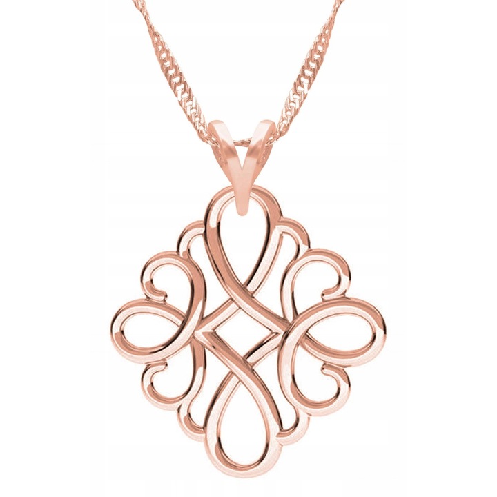 Colier Dama, Larezo, Motiv Conector, Argint 925, Placat Cu Aur, Lungime Reglabila 42 cm, Bijuterie Perfecta Pentru Cadou, Roz