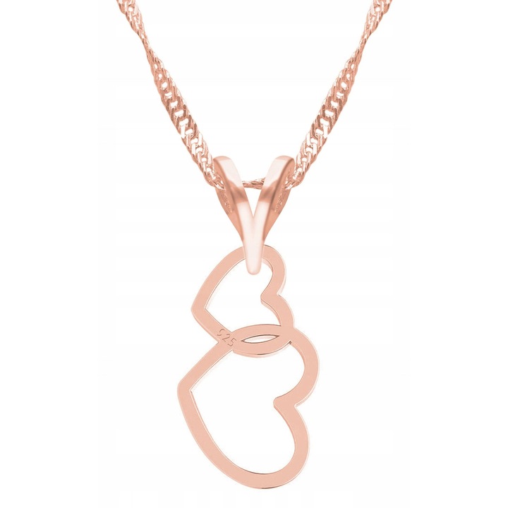 Colier Dama, Larezo, Motiv Doua Inimi, Argint 925, Placat Cu Aur, Lungime Reglabila 42 cm, Bijuterie Perfecta Pentru Cadou, Roz