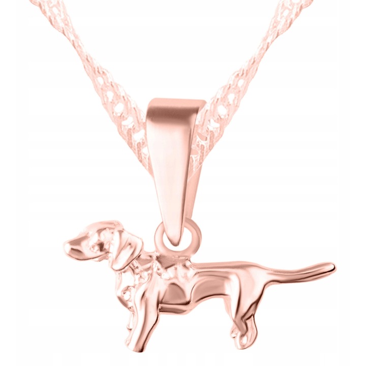 Colier Dama, Larezo, Motiv Caine, Argint 925, Placat Cu Aur, Lungime Reglabila 42 cm, Bijuterie Perfecta Pentru Cadou, Roz