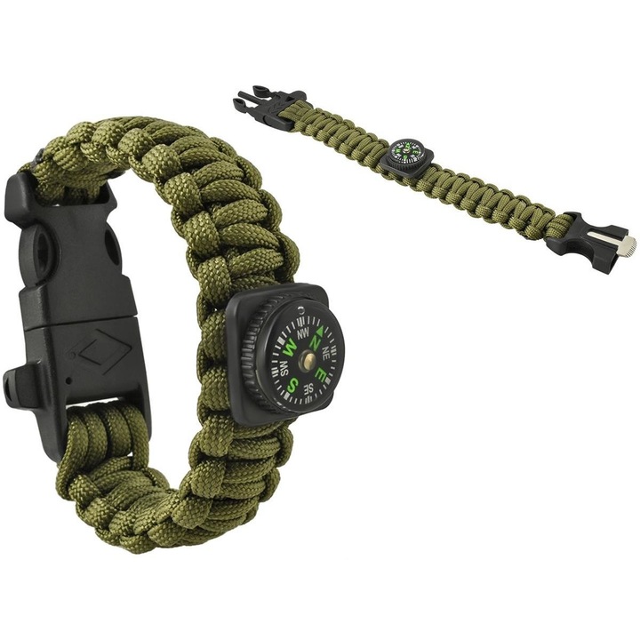 Bratara multifunctionala model Survival, verde, 5 in 1