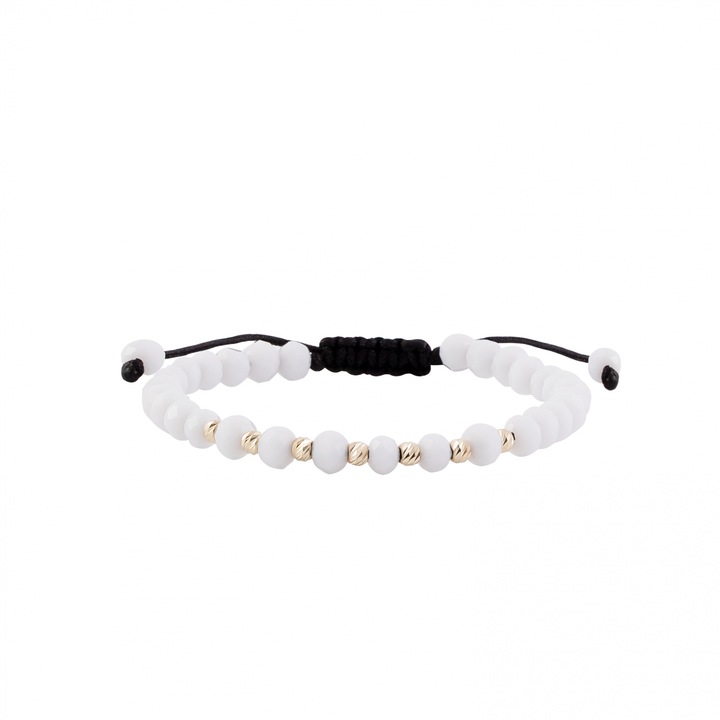 Bratara cu bile de Aur si Cristal fatetat alb, pe snur Royalstone, marime 14-16.5 cm