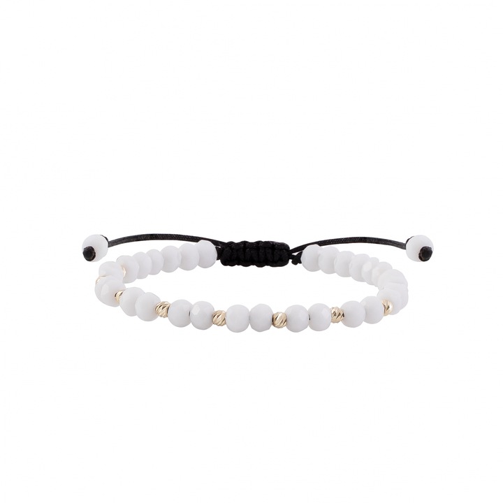 Bratara cu bile de Aur si Cristal fatetat alb, perechi, pe snur Royalstone, marime 14-16.5 cm