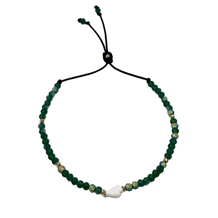 Bratara cu bile de Aur si Cristal fatetat, cu scoica naturala, pe snur Royalstone, marime 16.5-19 cm