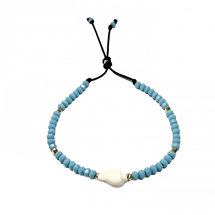 Bratara cu bile de Aur si Cristal fatetat, cu scoica naturala, pe snur Royalstone, marime 16.5-19 cm