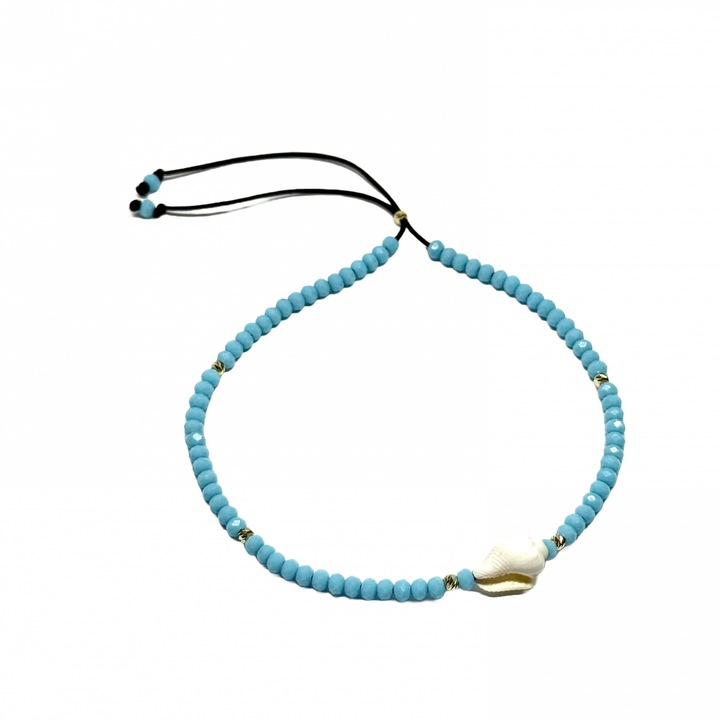 Bratara de picior cu bile de Aur si Cristal fatetat, cu scoica naturala, pe snur Royalstone, 23-27 cm