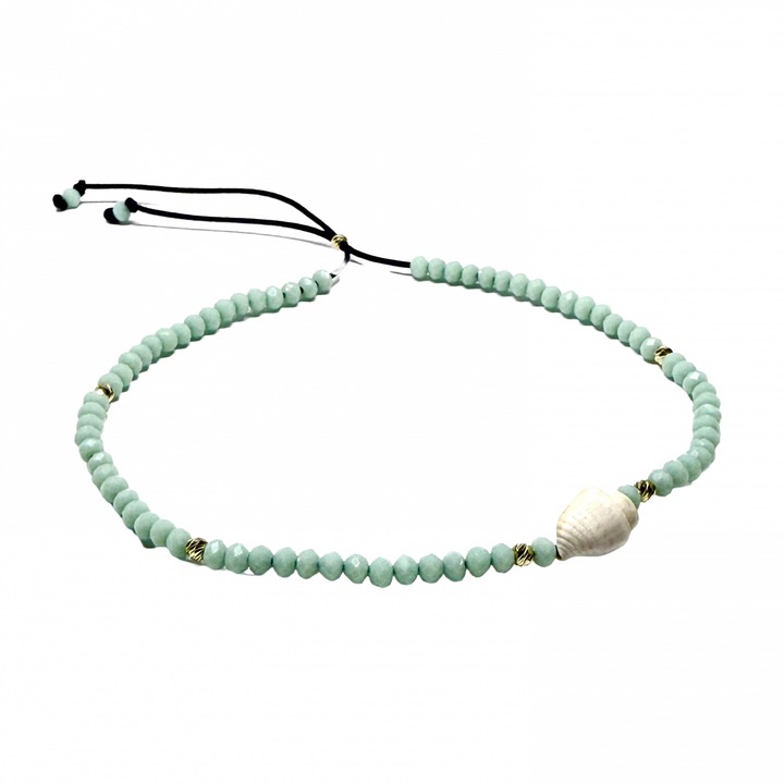 Bratara de picior cu bile de Aur si Cristal fatetat, cu scoica naturala, pe snur Royalstone, 23-27 cm