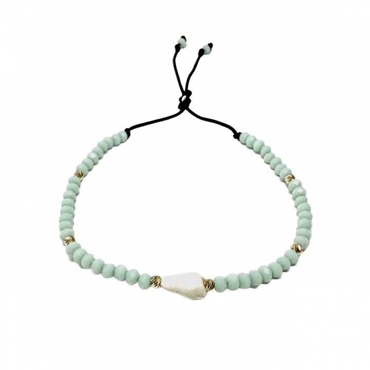 Bratara cu bile de Aur si Cristal fatetat, cu scoica naturala, pe snur Royalstone, marime 16.5-19 cm