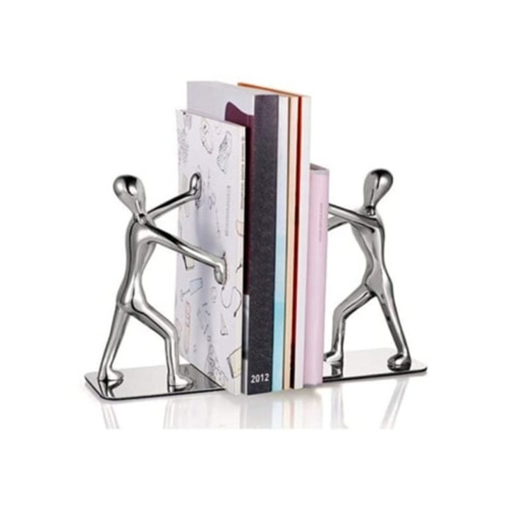 Suport de carti din otel inoxidabil, argintiu, set pentru organizare carti