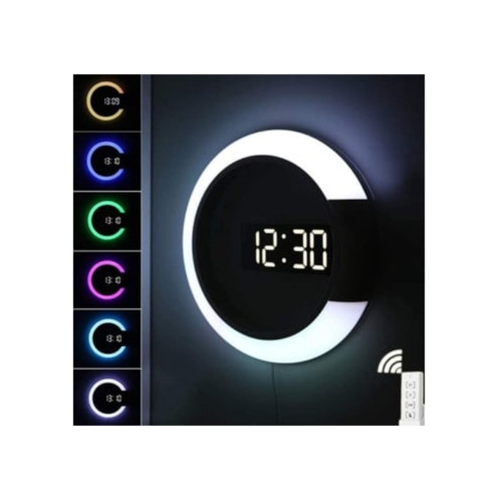 7 színben állítható LED dekorációs óra hőmérséklet kijelzővel, ébresztő funkcióval, nappaliba és hálószobába