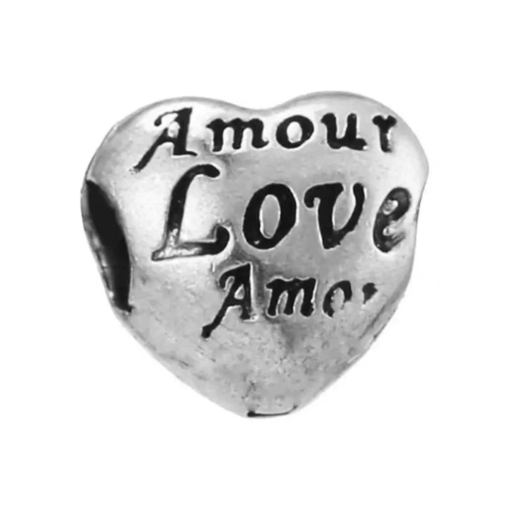 Pandantiv din argint 925 ADAIVIUME cu inimă de dragoste, insurubabil, pentru brățară europeană