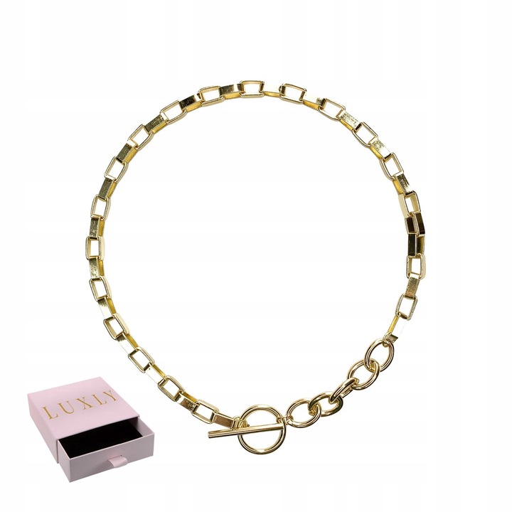 Colier Cu Cutie, Luxmen, Otel Inoxidabil Placat Cu Aur 18K, Lant 40 cm, Cutie Cu Certificat FSC, Elegant Si Modern, Aurie