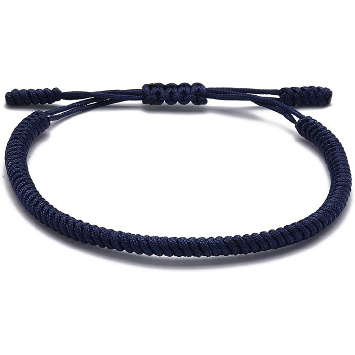 Bratara din sfoara impletita, bratara norocoasa potrivita pentru adolescenti baieti si fete - bratara de prietenie impletita - realizata manual cu dragoste - stil tibetan - bratara reglabila - bleumarin